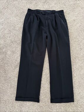 Haggar Black Polyester Dress Pants with Cuff 38x32